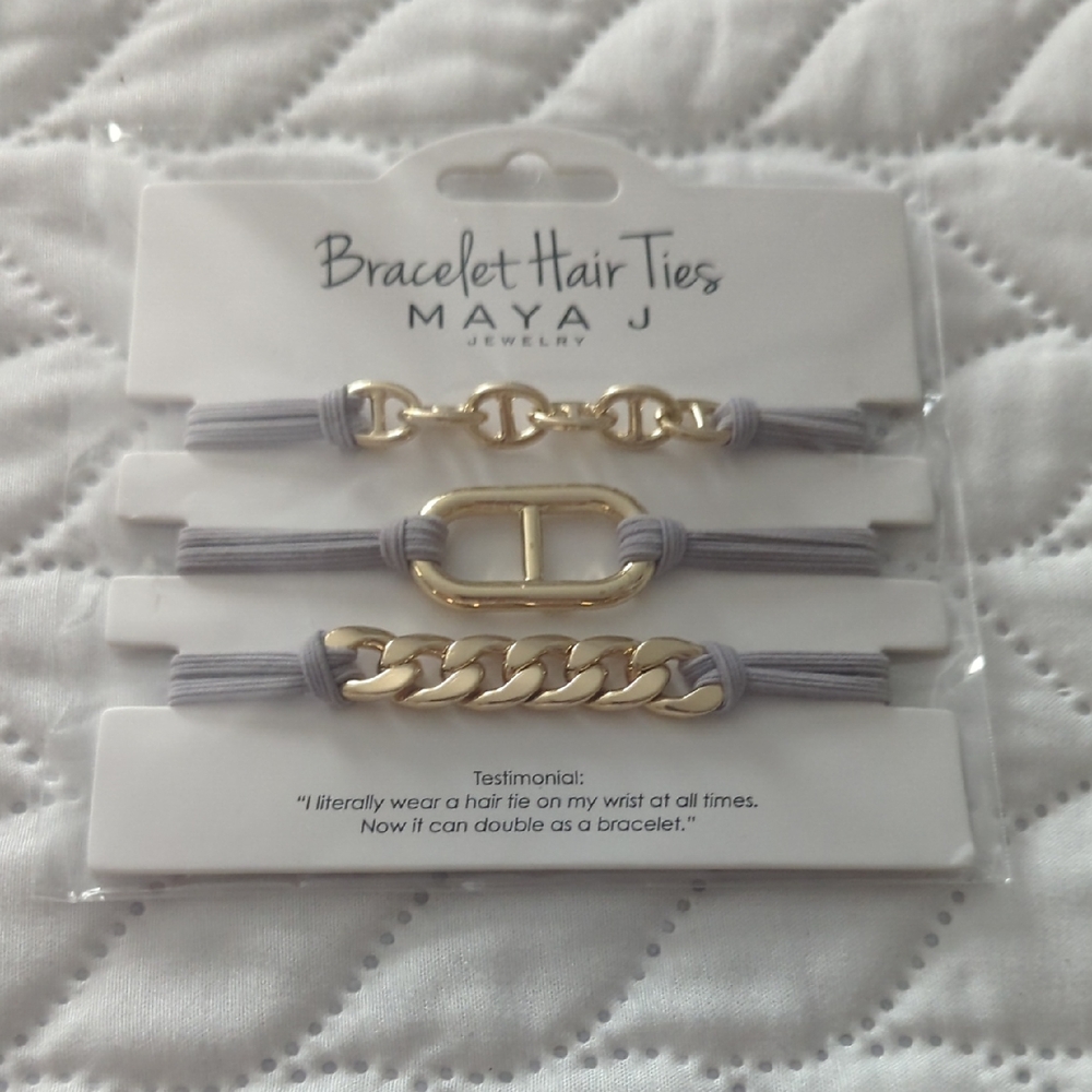 Maya Gold and Gray Bracelet Hair Ties